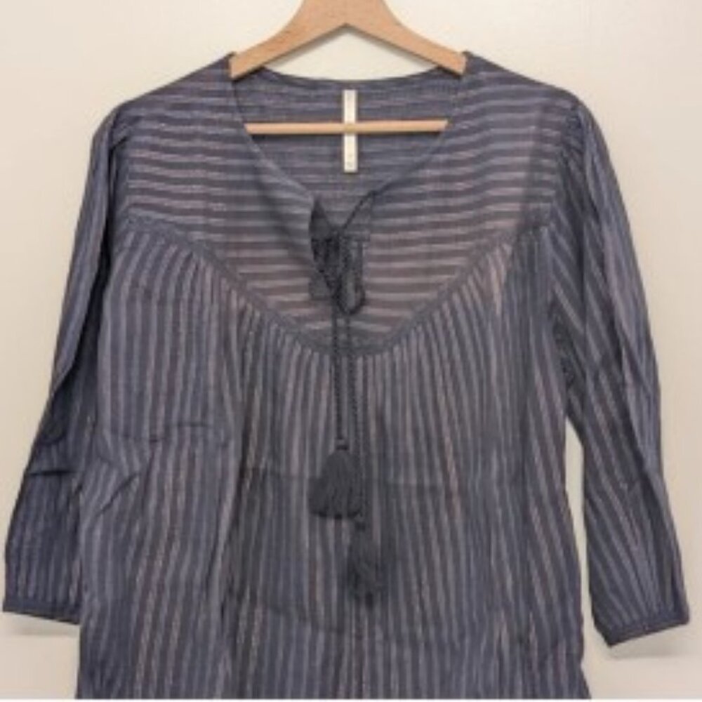 Blue & Gold Metallic Striped Women's Blouse